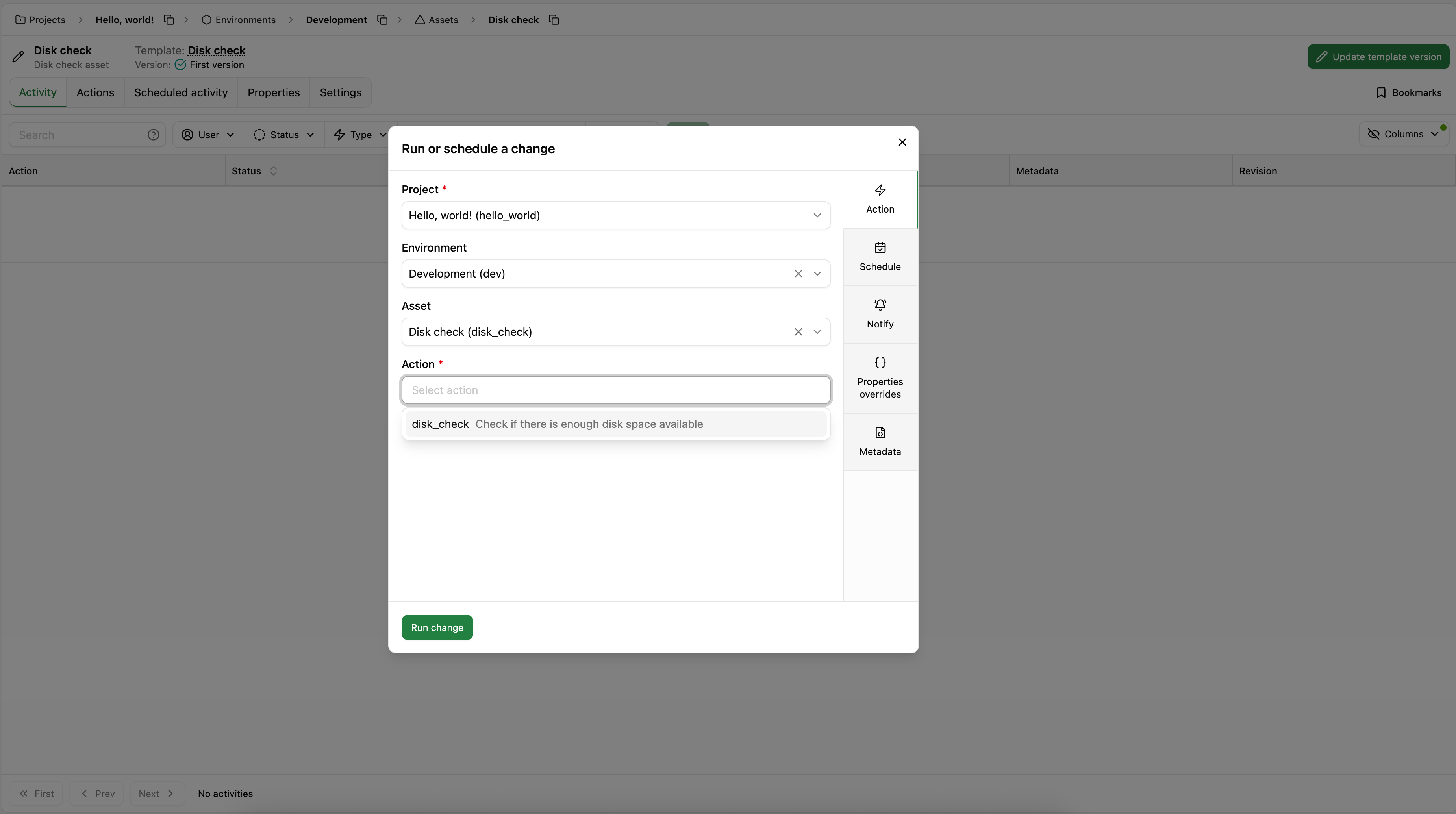 Run actions on assets
