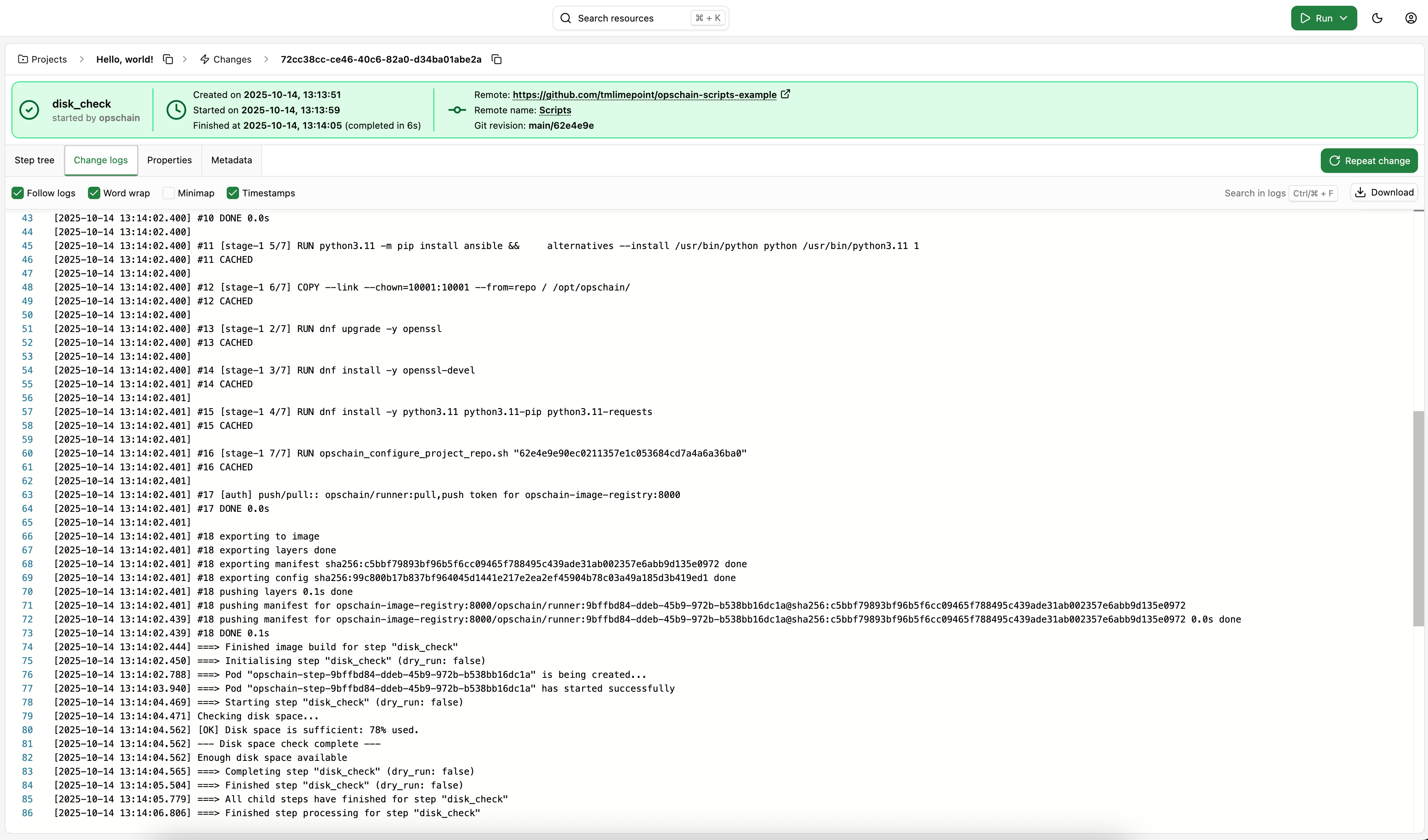 Bash script change logs