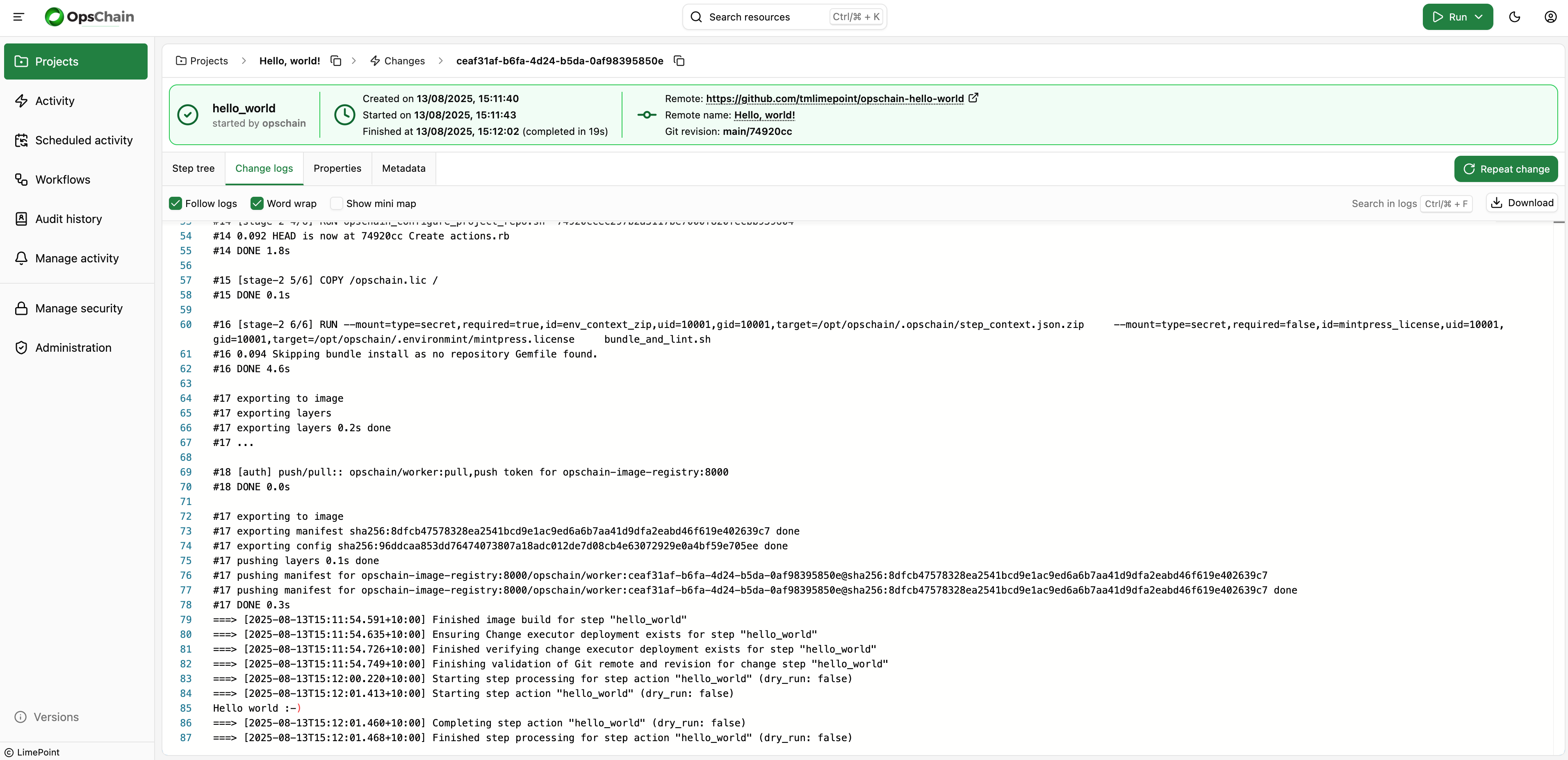 Activity change logs
