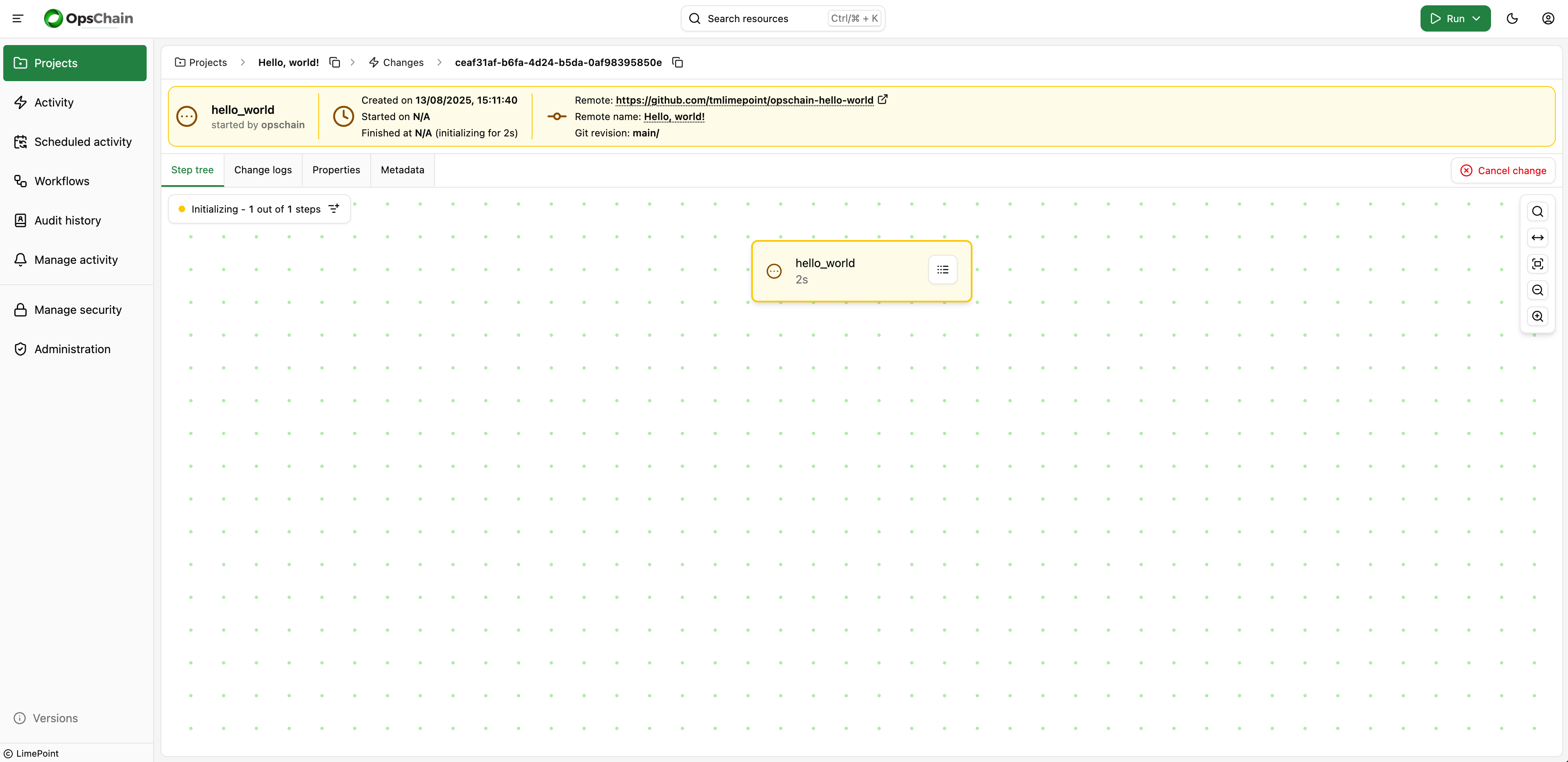Run change dialog