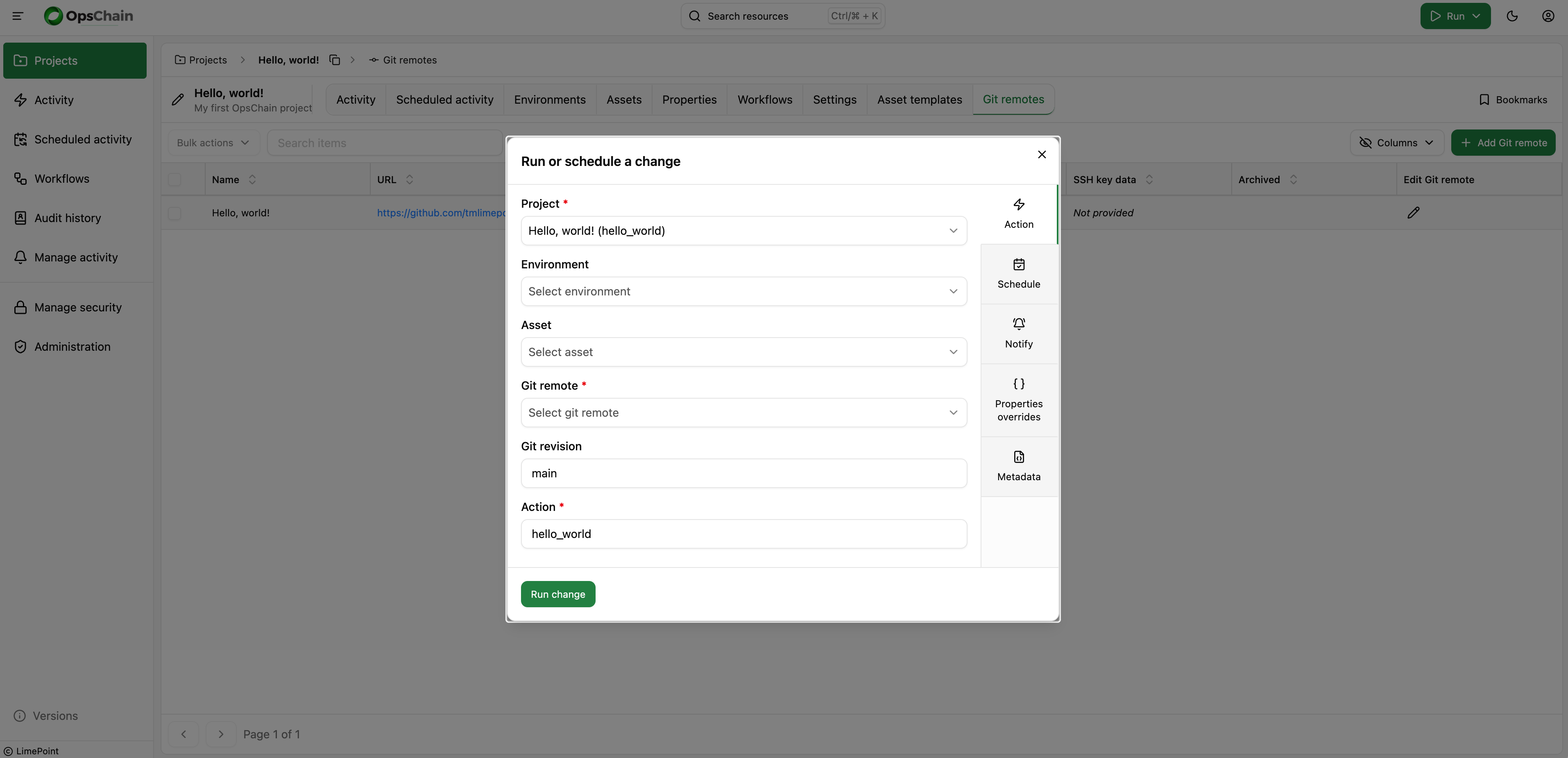 Run change dialog