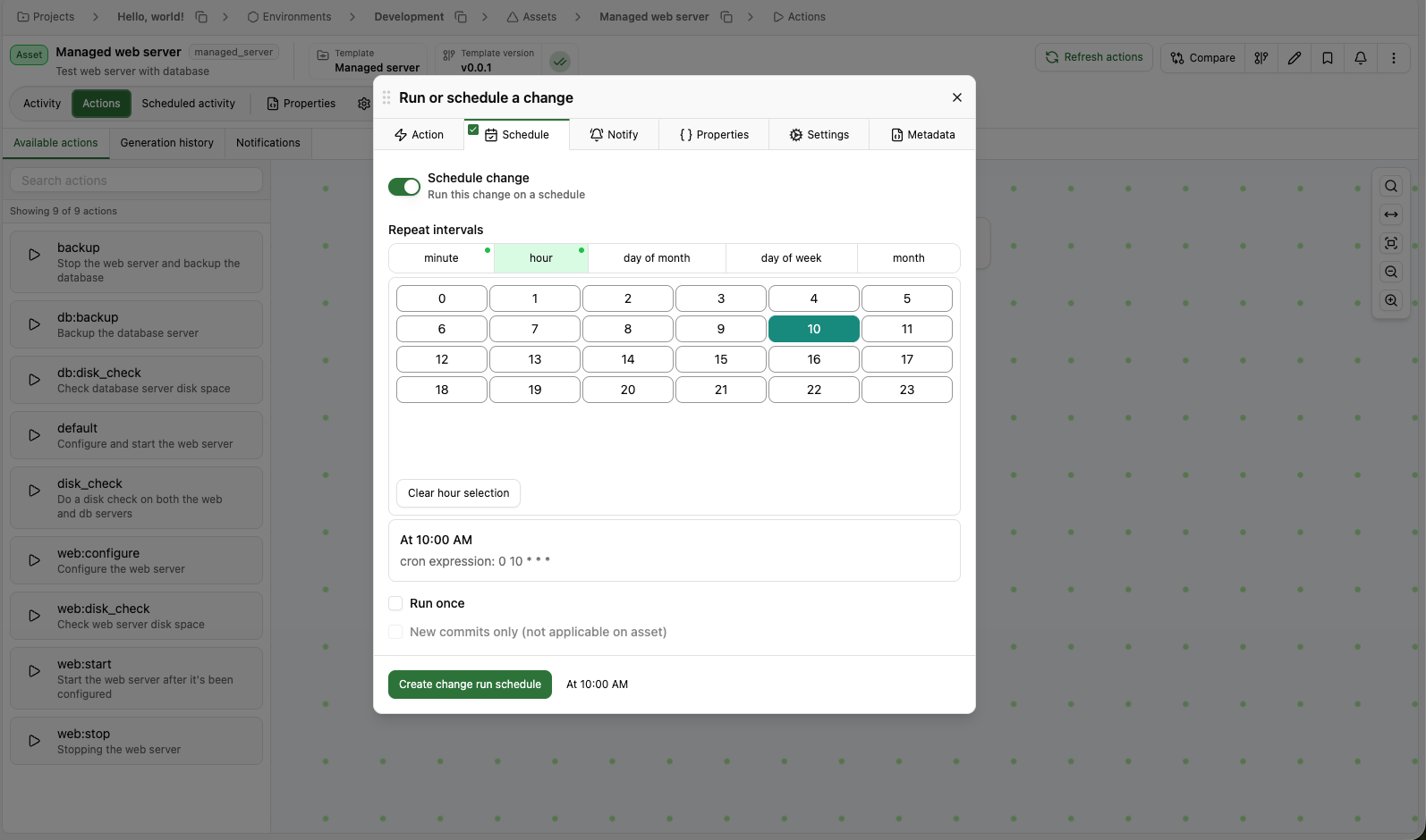 Scheduled activity dialog