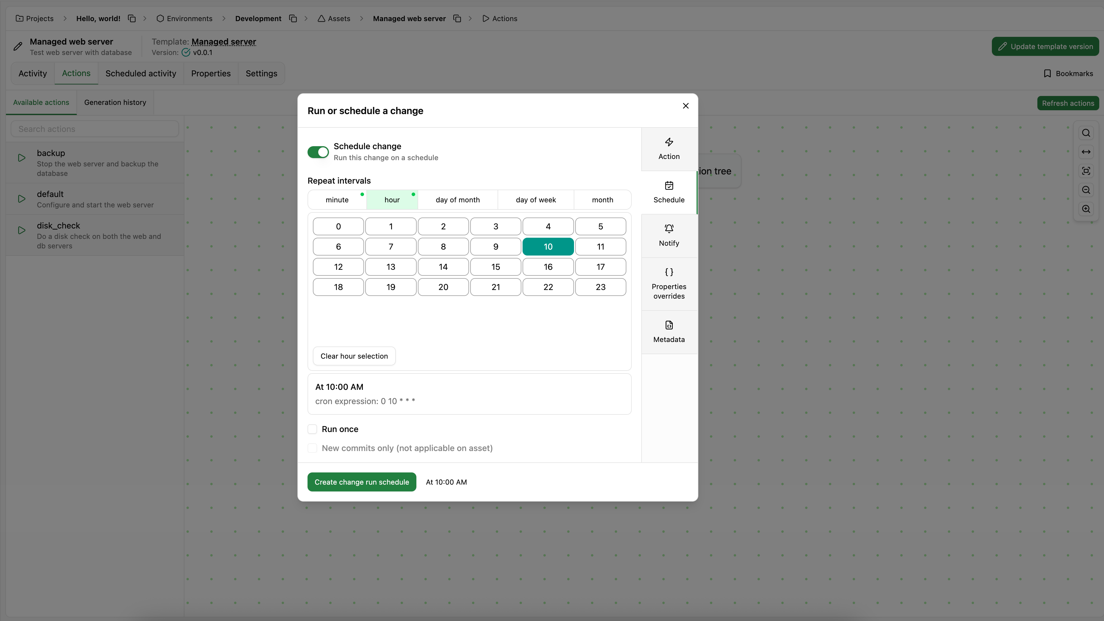Scheduled activity dialog