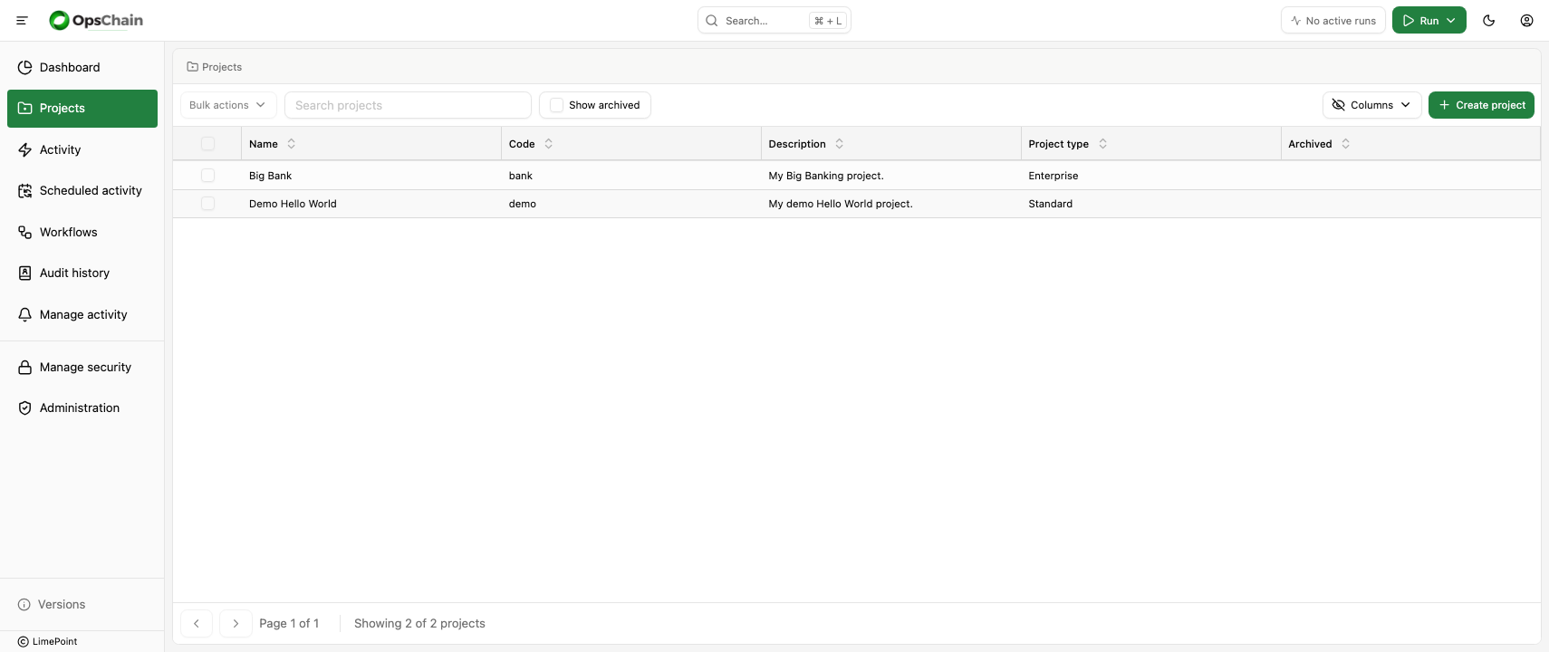 Projects page