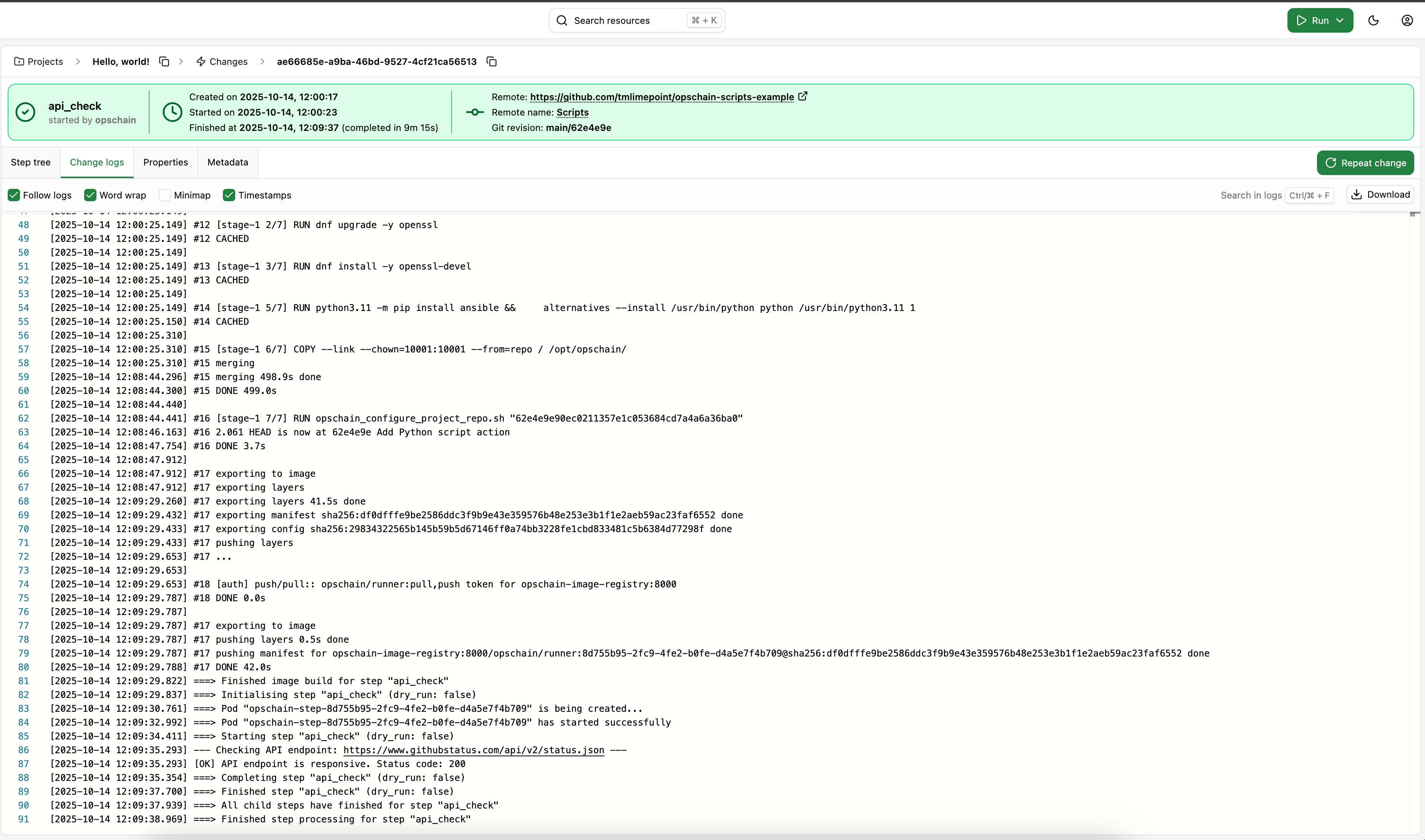 Python script change logs