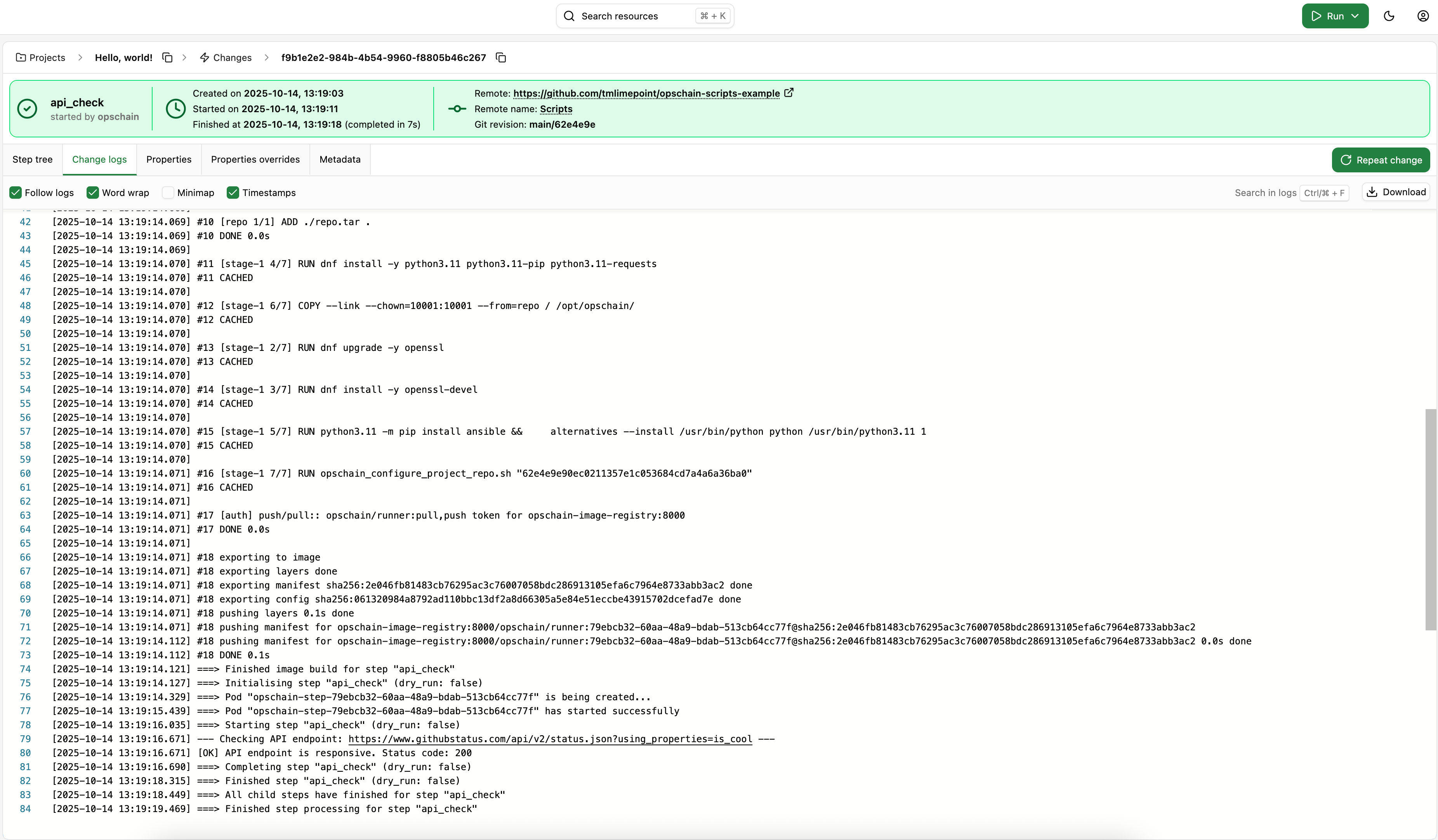 Python script change logs with modified properties