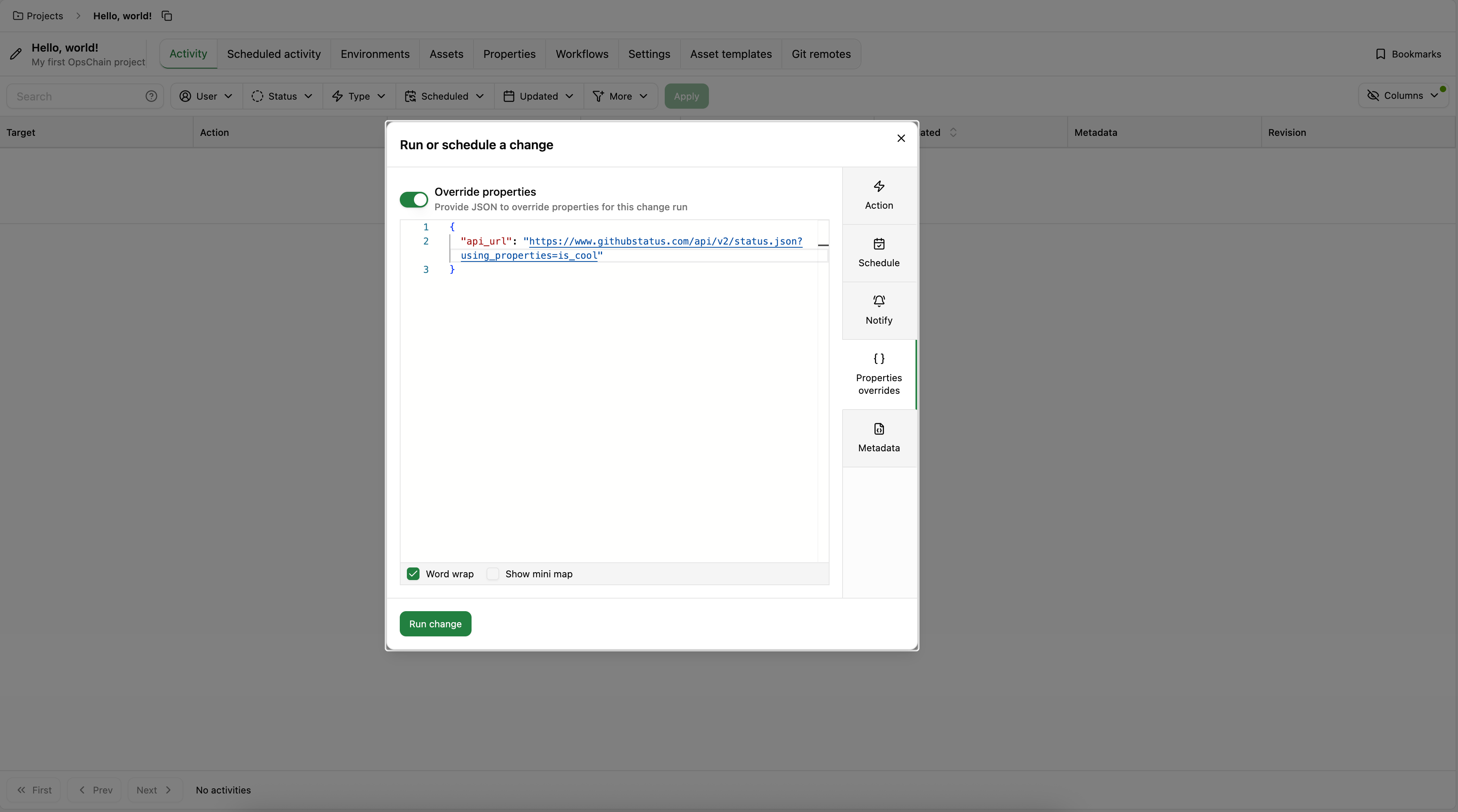 Python script properties overrides