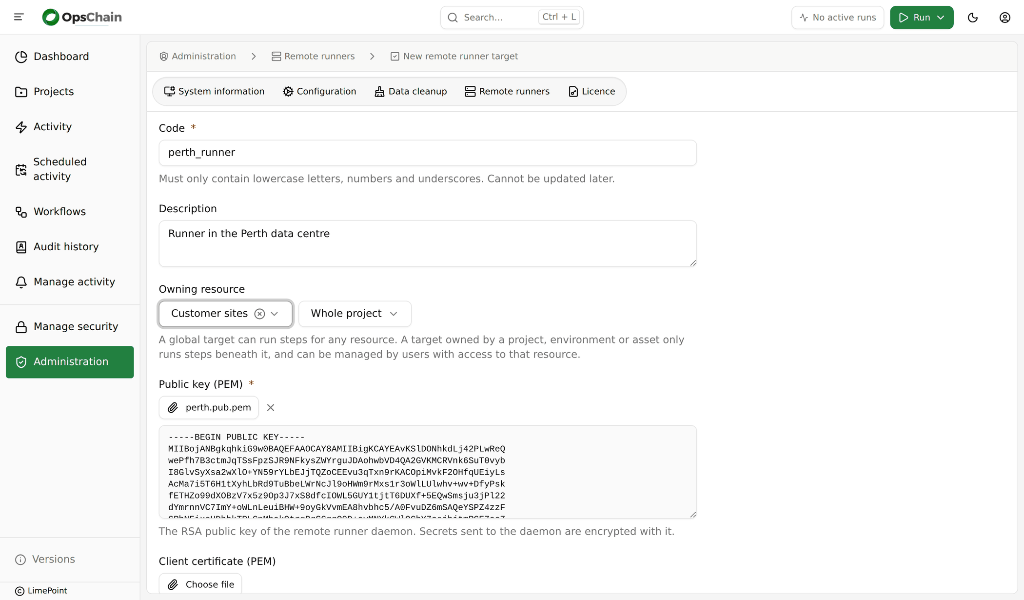 Add remote runner target form