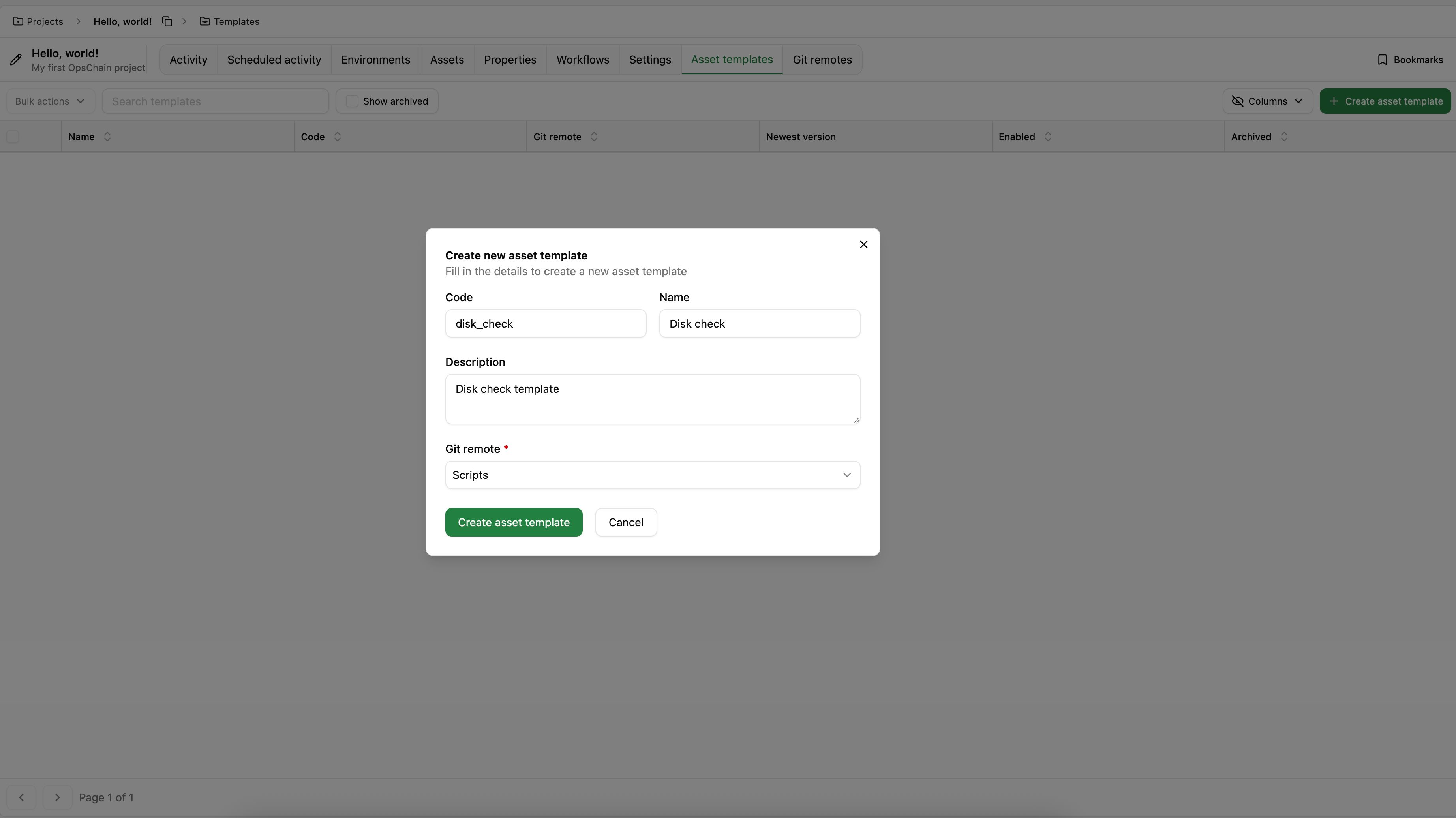 Create an asset template